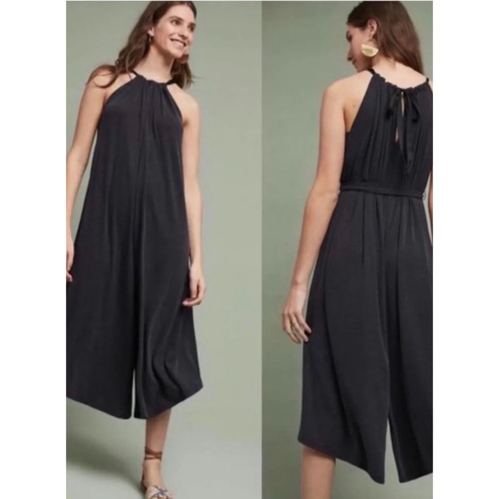 HD in Paris Anthropologie Gray Ribbed Halter Wide Leg Jumpsuit Small Petite